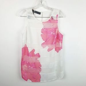 INC Sz 6 White Pink Floral Sheer Sleeveless Blouse